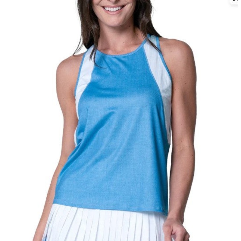Lucky In Love Women`s Linen Play Tennis Tank Periwinkle- CX116-99C432
